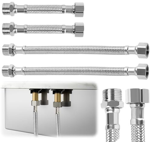 FULHANY 4 Pezzi 304 Acciaio Inossidabile Tubo Flessibile - Flessibili Per Miscelatori - Collegamento Del Tubo3/8 - Adatto Per Il Bagno Per Il Bagno Del Rubinetto (20 Cm/10 Cm)