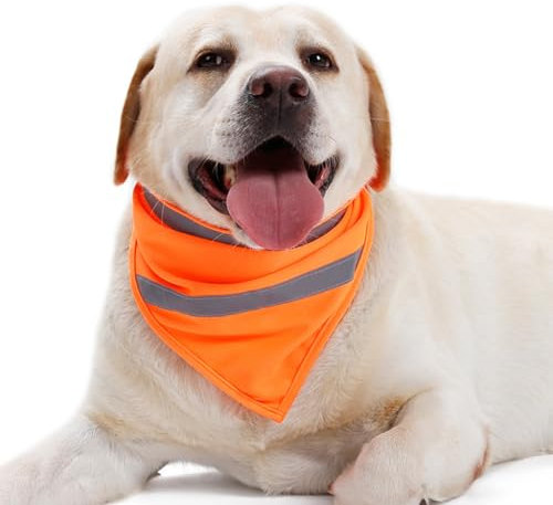 Sicherheits-Dreieckstuch für Hunde, reflektierend, Dreieckstuch, Nachtspaziergänge, hohe Sichtbarkeit, leuchtendes Lätzchen, Größe S (Orange)