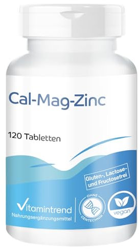 Kalzium Magnesium Zink - 120 Tabletten - idealer Komplex für Sportler - hochdosiert - vegan - bioverfügbare Supplements aus Deutschland | Vitamintrend