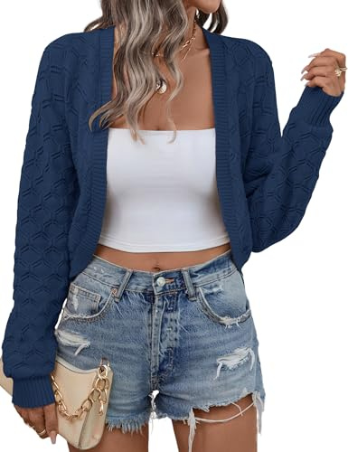 Kistore Cropped Cardigans for Women UK Long Sleeve Knit Sweater Top | Women's Cardigans,Shrugs for Women,Cropped Cardigan,Lightweight knitted