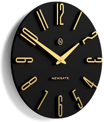 NEWGATE® Empire State Wanduhr | Rundskulptierte Designer-wanduhr | Schwarz & Gold | 40cm | Supercooler moderner Retro-mid-Century-Stil | Für küche, Wohnzimmer, büro