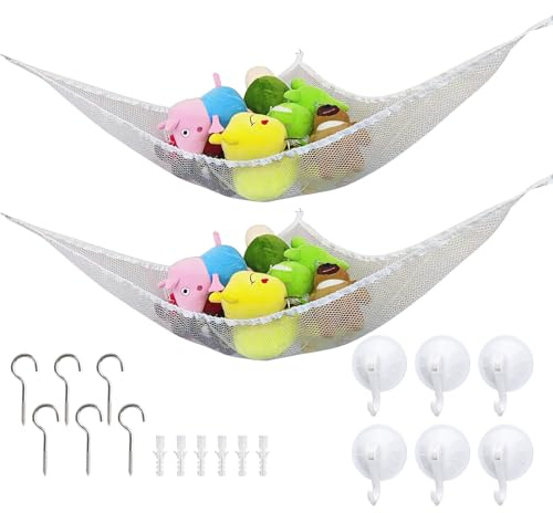Teddy Hammock Toy for Stuffed Animals, 2 Pack Soft Toy Storage Hammock, Girls Bedroom Accessories, Soft Cuddly Toys Storage Net for Kids Toddler Nursery Decor