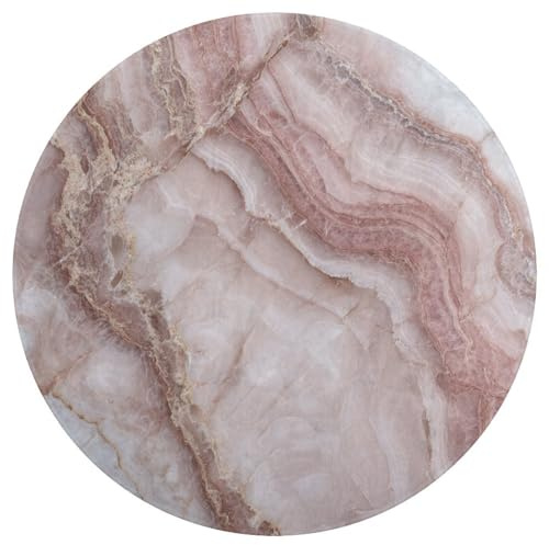 Jubonexis Grand tapis rond moderne antidérapant Motif marbre rose pâle 90 cm