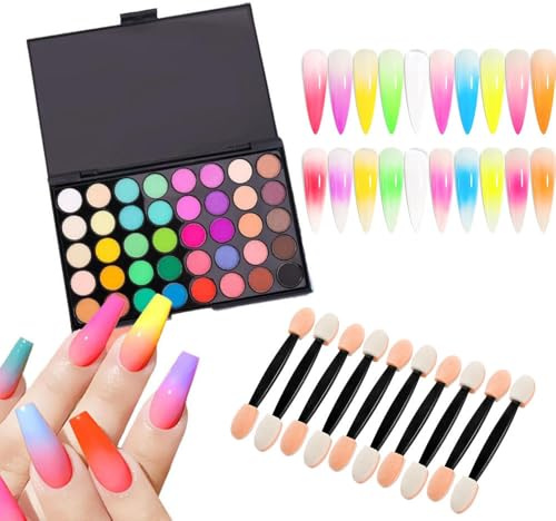 Nail Powder Palette - 40 Colors Rainbow Pigment Gradient Powder High Pigmentation - Nail Pigment Powder for Acrylic Nails & Makeup Long Lasting - Nail Art Palette for DIY Manicure at Home or Salon
