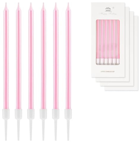 24 Pièces Bougies d'Anniversaire perlées et Décoratives,Bougies pour Gâteau d'Anniversaire,Décoration de Fête Élégante, Décorations de Gâteaux pour Fêtes d'Anniversaire et de Mariage(Rose)
