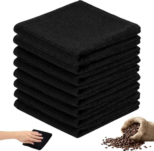 MENUY 8 Stück Spüllappen Waschbar 20x20cm, Mikrofasertücher Schwarz, Barista Tuch, Spültücher Küche, Waschbares Geschirrtuch, Geeignet für Küchen, Fenster, Glasflächen, Badezimmer und Autos