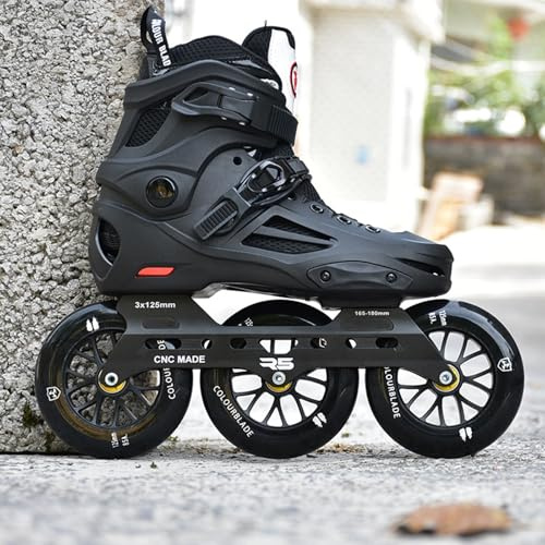 Pattini In Linea Professionali, Pattini A Rotelle Neri Da Velocità Unisex, Pattini Da Esterno Con 3 Ruote Da 125 Mm, Per Uomini E Donne Adulti, Per Slalom Su Strada In Parco E In Città(Size:45)
