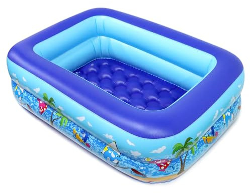 Aischens Uppblåsbar pool för barn 110 cm förstärkt PVC | Familj lekpool, utomhus vattenlek, vikbar och bärbar med 3 innerslangar för småbarn och djur