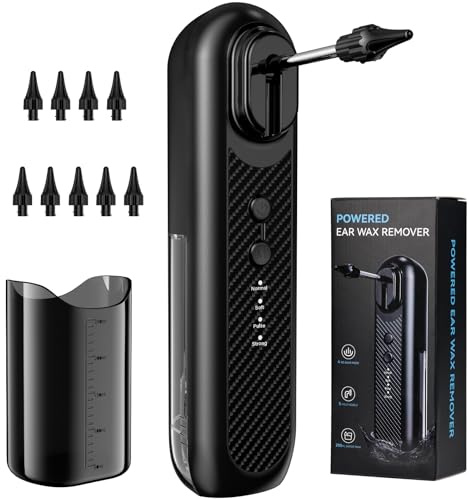 OHFAMO Nettoyeur Oreille Électrique, Kit d’Élimination du Cérumen avec 5 Modes de Nettoyage, Irrigation Oreille avec Écran LCD, IPX5 Étanche, Réservoir 200ml, Recharge USB-C