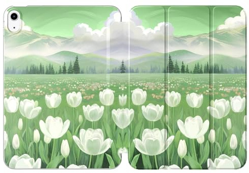 MoKo Étui pour Nouvel iPad (A16) 11e Gén. 2025/10e Gén. 2022, Coque pour iPad 11/10,9 avec Dos en TPU Souple Translucide, Réveil/Sommeil Automatique, Supporter Touch ID, Tulipes Luxuriantes