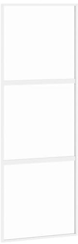 Porte coulissante blanche 76 x 205 cm en verre trempé et cadre en aluminium – Porte coulissante intérieure silencieuse avec vitres en verre transparent et butée de porte pour design d'intérieur