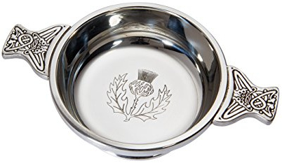 Wentworth Pewter - Thistle Pewter Quaich Whisky Tasting Bowl Loving Cup Burns Night (Medium 100mm Diameter)