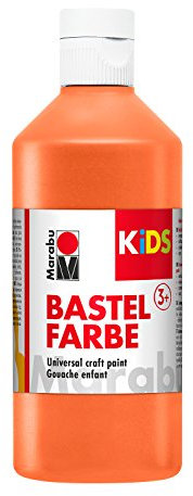 Marabu 03040075013 - Kids Bastelfarbe orange 500 ml, Farbe für Kinder ab 3 Jahre zum Basteln und Malen, parabenfrei, vegan, gut deckend, schnell trocknend auf Papier, Holz, Stein, auswaschbar