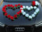 DOPPEL Herz Auto Schmuck Braut Paar Rose Deko Dekoration Autoschmuck Hochzeit Car Auto Wedding Deko Ratan (Rot/Weiß)