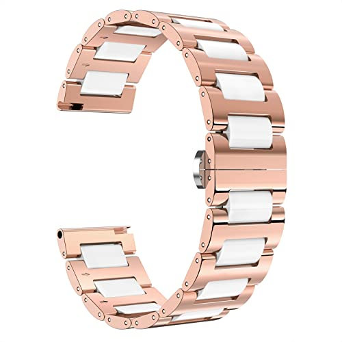 BINLUN Replacement Watch Band Stainless Steel Ceramic Watch Bracelet Polished Strap 12mm/14mm/16mm/18mm/20mm/22mm with Butterfly Buckle 6 Colors (12MM, Rose Gold Steel and White Ceramic)
