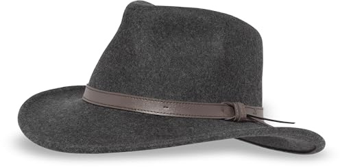 Sunday Afternoons Montana-Hut für Herren, Wollfilz, Fedora, Cowboyhut, LSF 50+, Sonnenschutz, 7,6 cm breite Krempe, Lederhutband, schmutzabweisend, dunkelgrau meliert, Größe XL