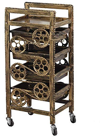 MHBGX Trolley, Recycling Fahrzeuge, 5 Regal Gold-Salon Schönheit Wagen Mit 4 Tabletts, Barber-Verfassungs-Werkzeug Aufbewahrungswagen Mit Haartrockner Bracket