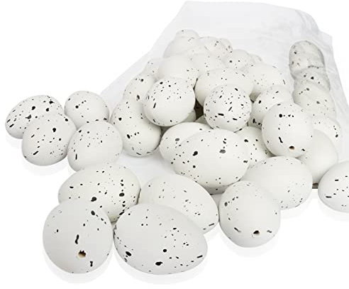 Yisscen 50 Deko Ostereier Plastik Weiß, Osterdekoration Kunststoffeier, Ostereier Benutzt für Bemalen und Aufhängen, 4x3cm