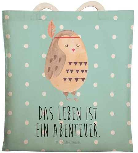 Mr. & Mrs. Panda Einkaufstasche Eule Federschmuck - Geschenk, Das Leben ist ein Abenteuer, Reisespruch, Tragetasche, Beuteltasche, Abenteuer,