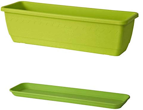 Euro3plast Inis Blumenkasten mit Untersetzer aus Kunststoff 3 Größen 4 Farben (60 cm, Grün)