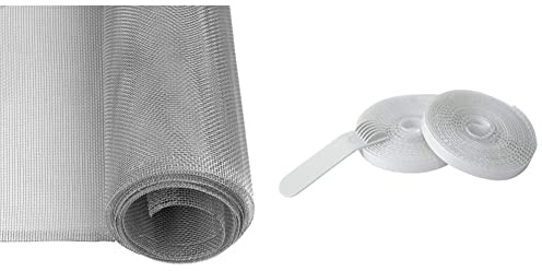 Windhager Tulle Moustiquaire Aluminium, Toile de moustiquaire robuste en aluminium pour portes et fenêtres, 120 x 250 cm, alu naturel & Bande de Fixation, Bande haut de gamme, 2 x 2,5 m, transparent