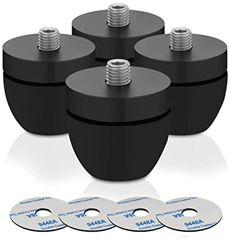 High end 33 x 30 mm Solid Aluminium Feet Speaker Stand Isolation Stand with Stainless Steel Ball Speaker Speaker Spikes Absorber Vibration Damper for HiFi Speaker Audio Amplifier DAC CD (Black, 4pcs)