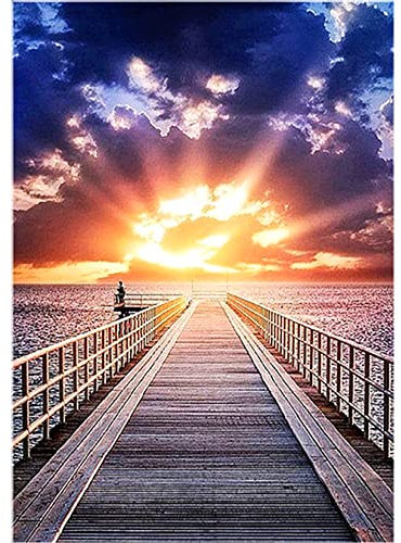 QUIIEOSKIA 5D DIY Diamond Painting Kits, Sonnenuntergang Diamant Painting Bilder Full Drill, Diamant Strass Kristall Stickerei Leinwand Bilder Painting nach Zahlen für Kinder Erwachsene Dekorationen