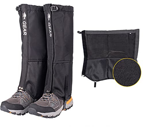 Gamaschen Wasserdicht Wandern Leg Guards Gaiter for Herren Damen Kinder Outdoor Regengamaschen Fahrrad Climbing Trekking Snow Hiking (Schwarz (warme Flusen), XL(43-45))