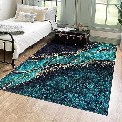 Mazovia Modern Teppich - Kurzflor Waschbar - Weich Teppich für Wohnzimmer, Schlafzimmer, Esszimmer – Teppiche Marmor Abstrakt Muster - Flaschengrün Grün 160 x 230 cm
