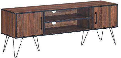 GOPLUS Armario de TV para televisor de 60 Pulgadas, Mesa Consola de TV con Patas de Metal, Agujeros de guía de Cable, 2 estantes Abiertos, 2 armarios con Puertas, para salón, Dormitorio, Pasillo