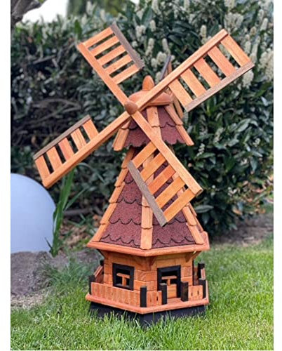 DARLUX dekorative Garten-Windmühle aus Holz kugelgelagert Braun Größen (Rot XL)