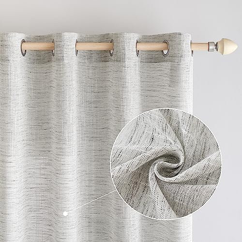 EMEMA Leinen Gardinen Vorhang mit Ösen Wohnzimmer Modern Leinenvorhang Vorhänge Leinenoptik Kinderzimmer Gardine Küche Schlafzimmer 2er Set 140x215cm (B x H) Grau-Weiß