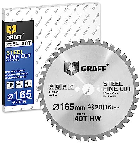 GRAFF Lame Scie Circulaire 165 x 20 mm - Disque Tronçonnage pour Métal Aluminium Acier de Construction Tubes Métalliques - Lame de Scie Sans Fil Scie à Tronçonner Scie de Rechange Scie à Table