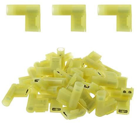 MEETOOT 30pcs Right Angle Spade Connector 12-10AWG Flag L Shape Nylon Insulated Spade Crimp Terminal Connectors