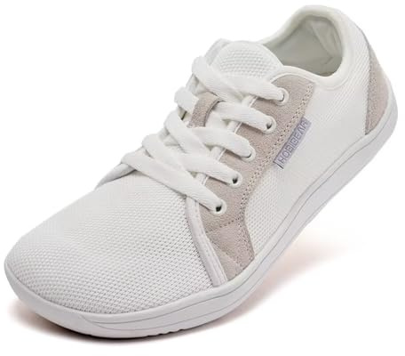 HOBIBEAR Unisex Breite Barfuss Schuhe Damen Herren Barfußschuhe Minimalistische Outdoor Trail Running Walking Schuhe (Weiß, EU37)