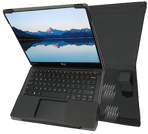 TYTX PU Leather Folio Book Cover Case Compatible for 2018~2022 13.3 Dell XPS 13 9370 9380 9305 7390 non-2-in-1 Notebook Computers ONLY, Protective Folio Book Cover with Vents and Stand, Black