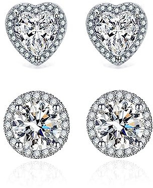 Orecchini Donna Argento 925 Orecchini Brillantini Punto Luce,2 Paia Orecchini Aanallergici Donna Set Orecchini Donna Argento per le Donne Ragazze 8mm 9mm