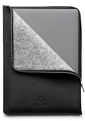 WOOLNUT Leder Folio Zipper Case Hülle Tasche für MacBook Air 15 Zoll (2023-2024, M2) - Schwarz