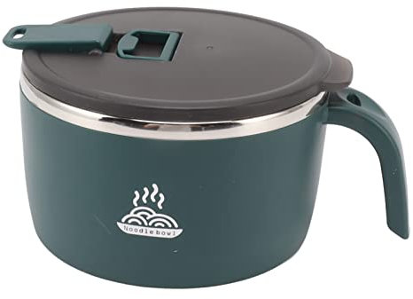 TITA-DONG 900ML Capacity Lunch Bowl with Lid, Stainless Steel Instant Noodles Bowl, Double Layer Soup Bowl, Instant Noodle Cooker, Thermal Lunch Box Container for Home Kitchen Office(Green)