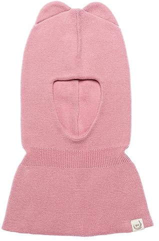 KNITAS Schlupfmütze Schalmützen aus Baumwolle für Baby Kinder I Winter Warme Gestrickte Sturmhaube Balaclava für Jungen und Mädchen 3-12 Monate I Doppellagiger Mütze in der Farbe Rosa - Größe 40-44cm