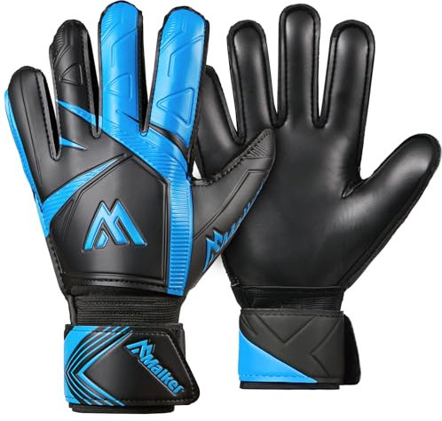 Malker Torwarthandschuhe Fußballhandschuhe Trainingshandschuhe mit rutschfeste Latex Handfläche Starker Halt Fussballhandschuhe für Kinder Jugendliche Erwach Blaue Größe 10