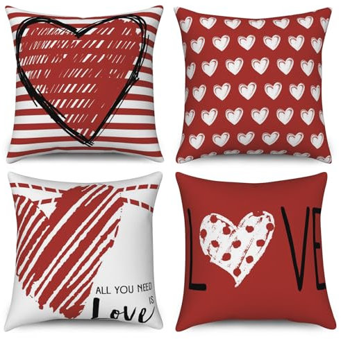 ASDCXZ Valentinstag Kissenbezug 50x50 cm 4er Set, Rot Liebe Hochzeit Weihnachten Neues Jahr Sofa Dekokissen Kissenbezüge Kissenhülle Waschbar Polyester Textil Outdoor Kopfkissenbezug Kissen Bezug