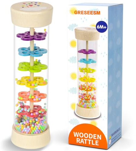 Rain Stick Montessori Baby Toys for 6-12 Months 1 Year Old, Wooden Rainmaker Infant Musical Sensory Toy, Baby Shower Gift for Newborn Toddler Boys Girls, 7.7