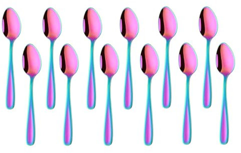 SBOMHS Teelöffel 12 stück aus Edelstahl Kaffeelöffel 13,5 CM kleine Löffel Espressolöffel Dessertlöffel Mini Teaspoons Metall Mokkalöffel (Regenbogen)
