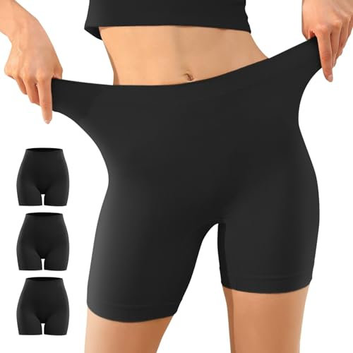 YouShow Radlerhose Damen Kurz Boxershorts Unter Kleid Rock Unterhosen mit Bein Anti Scheuern Kurz Leggings 3er Pack Schwarz M