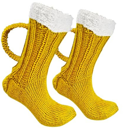 Quzente Beer Mug Socks, Fun Knitted Beer Mug Handle Socks, Novel Warm Winter Woolen Socks For Home, Outdoors Hiking Sports And School