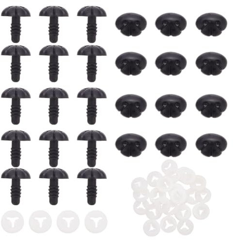 GOMAKERER 30 Sets Bastelnasen mit Abstandshaltern, 14mm schwarze Kunststoff-Hundesicherheitsnasen für Hunde Teddybär-Nasen Puppenherstellungszubehör Für Die Herstellung Kuscheltieren, Amigurumi