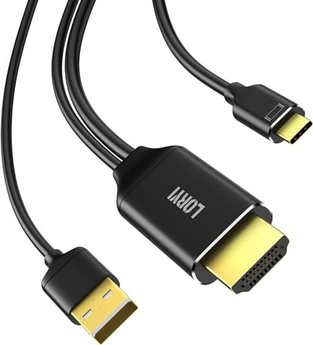 Loryi Câble HDMI Vers USB C 4K @ 60 Hz, Adaptateur Type C 2 M Avec Alimentation USB, Compatible MacBook Pro, Xreal Air, Nreal Air, iMac, XPS, Moniteur Portable