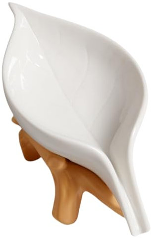 MEETOZ Porte-savon en céramique en forme de feuille avec drain, porte-savon auto-drainant pour garder le savon sec et facile à nettoyer, convient pour la cuisine, la salle de bain, la douche, l'hôtel