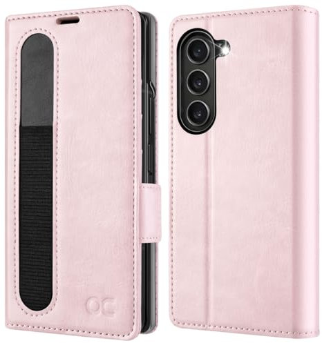 OCASE Coque pour Samsung Galaxy Z Fold 6 avec Porte S-Pen, Antichoc Housse Cuir PU Portefeuille Etui [Verre trempé Protection écran] [RFID Blocage] [Fentes pour Cartes] Coque Galaxy Z Fold 6, Rose